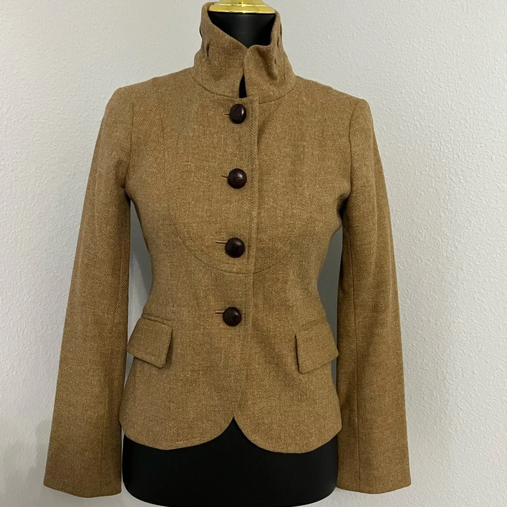J. Crew Bella Wool Herringbone Blazer jacket in Tan 0 XS - Picture 2 of 6